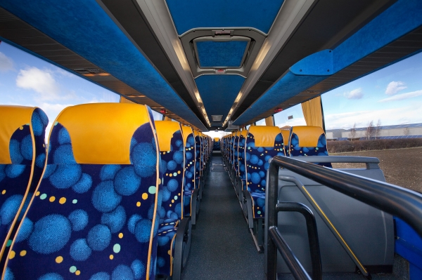 Football supporters travelling by coach to Wembley Stadium